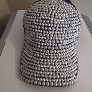 Beaded denim baseball cap